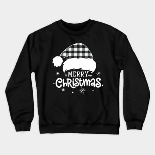 Merry Christmas Buffalo White Plaid Santa Hat Xmas Holiday Crewneck Sweatshirt